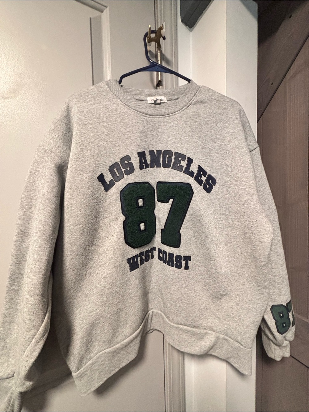 No Boundaries Grey Crewneck Sweatshirt with Green 87 Graphic
